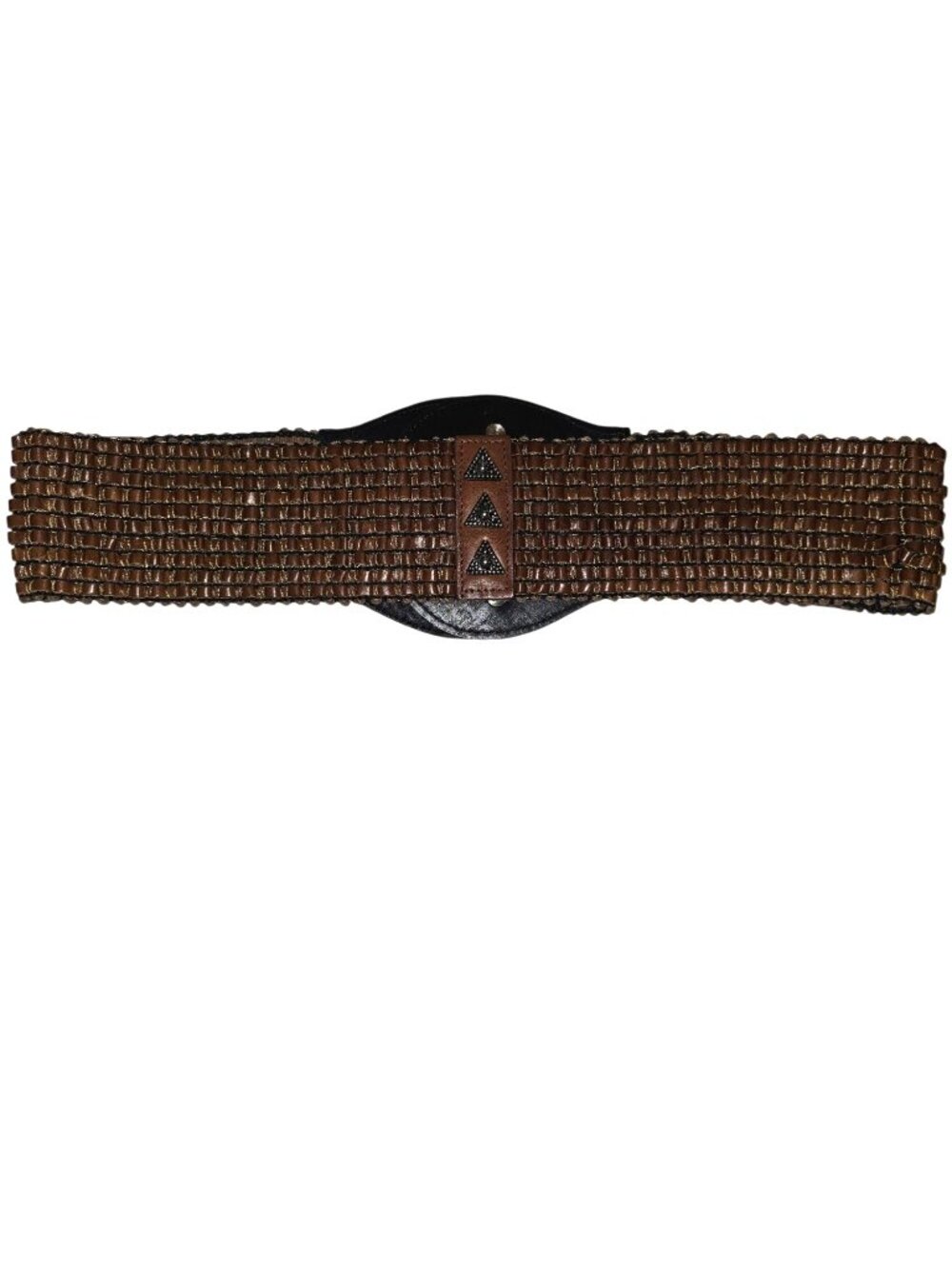 Woven Brown Faux Leather Wide Waist Belt Studded Snap Women Boho Fairy READ - Picture 5 of 8